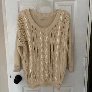 Ladies Lauren Conrad sz xl Cream Ribbon Front Sweater GC